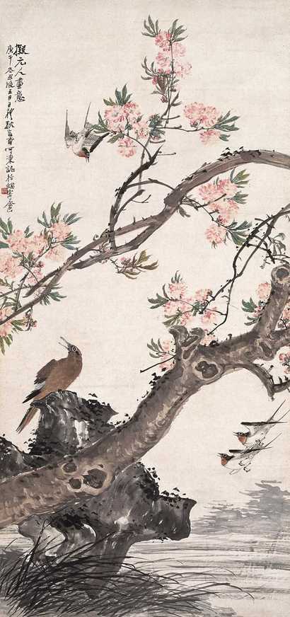 王礼 庚午（1870）年作 梨花飞禽图 中堂